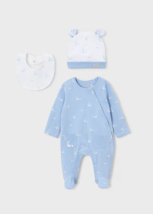 Mayoral Newborn Gift Set w/ Hat- Sky