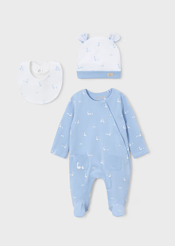 Mayoral Newborn Gift Set w/ Hat- Sky