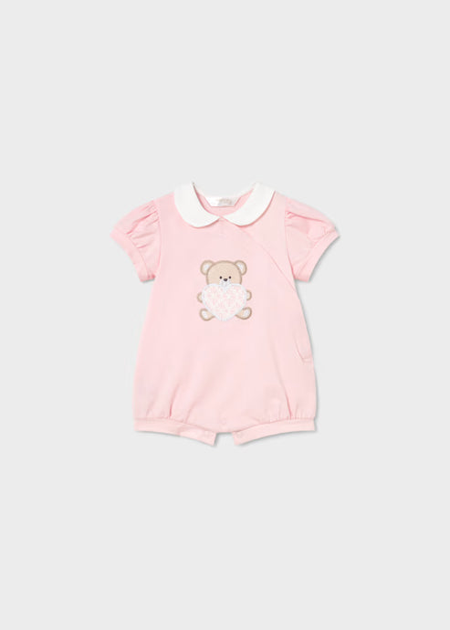 Mayoral Newborn Girl Romper Pink Heart Bear- Baby Pink