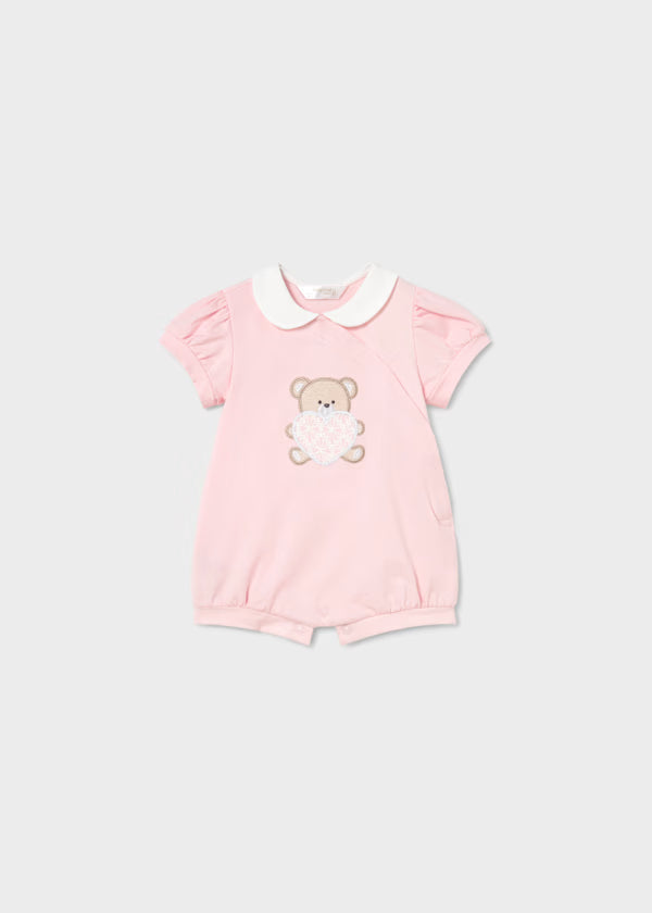 Mayoral Newborn Girl Romper Pink Heart Bear- Baby Pink