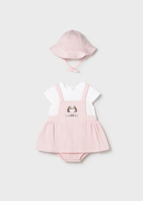 Mayoral Newborn Girl Romper with Hat Set- Baby Pink