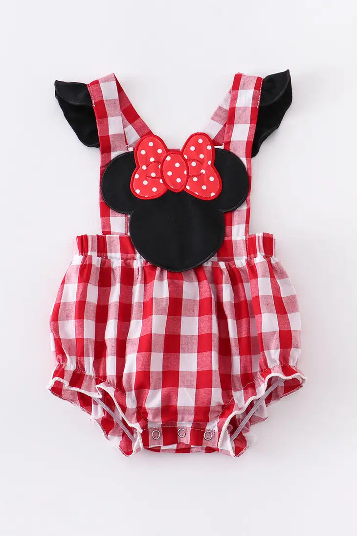 Red Plaid Minnie Mouse Ruffle Baby Romper