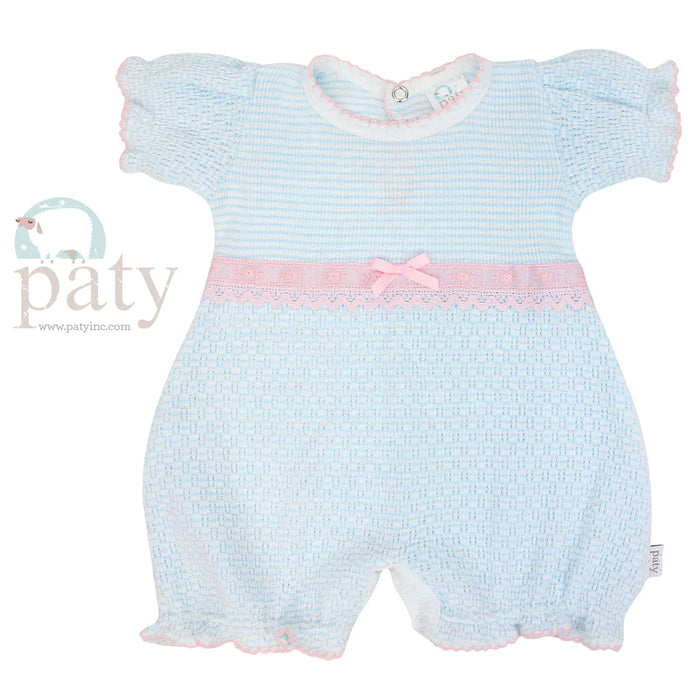 Solid Color Bubble w/ French Lace Trim Blue/Pink