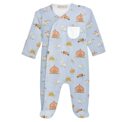 Baby Club Chic- Little Farm Blue Crossed Footie