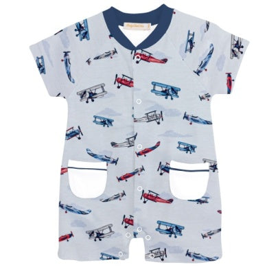 Baby Club Chic- Patriotic Airplanes Printed Romper w/ Pockets