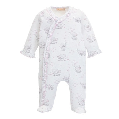 Baby Club Chic- Bubbly Elephant Pink Printed Footie With Ruffle