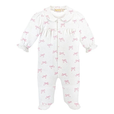 Baby Club Chic- Pretty Bows Pink Printed Footie w/ Printed Round Collar