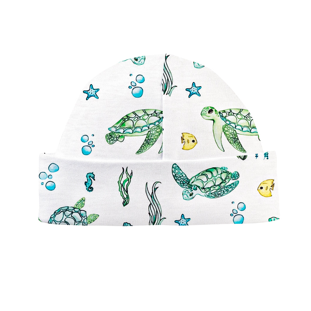 Baby Club Chic - Sea Turtles Printed Round Hat - Newborn