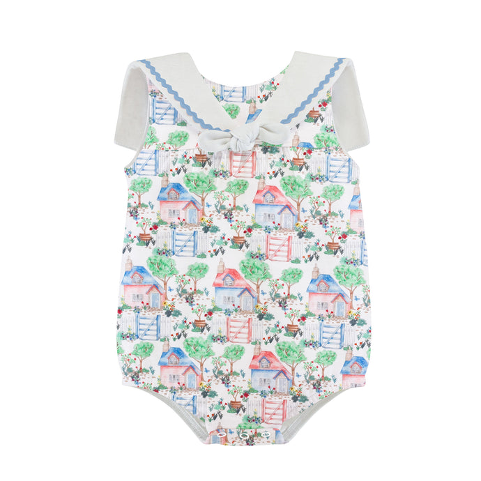 Baby Club Chic - Cottage Garden Printed Bubble W/sailor Collar