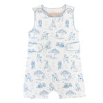 Baby Club Chic- Barking Bliss- Blue Romper w/Buttons