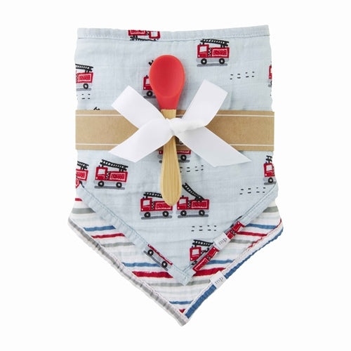 MUDPIE FIRETRUCK MUSLIN BIB SPOON SET