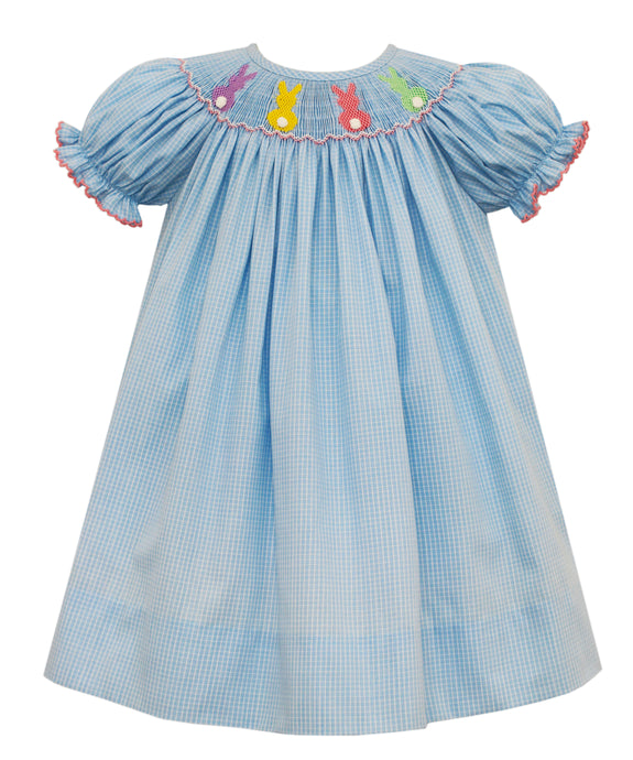 PEITIT BEBE COTTONTAILS- BISHOP S/S DRESS BLUE CHECK