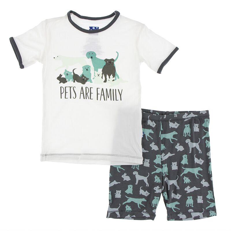 Kickee Pants Short Sleeve Piece Print Pajama Set with Shorts (Stone Domestic Animals) Preorder