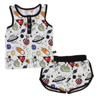 PEREGRINE KIDSWEAR SPACE DOODLE BAMBOO TANK AND SHORTS SET
