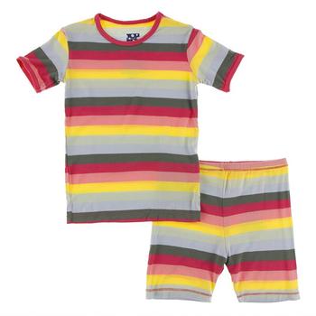 Kickee Pants Print Short Sleeve Pajama Set with Shorts (Biology Stripe)