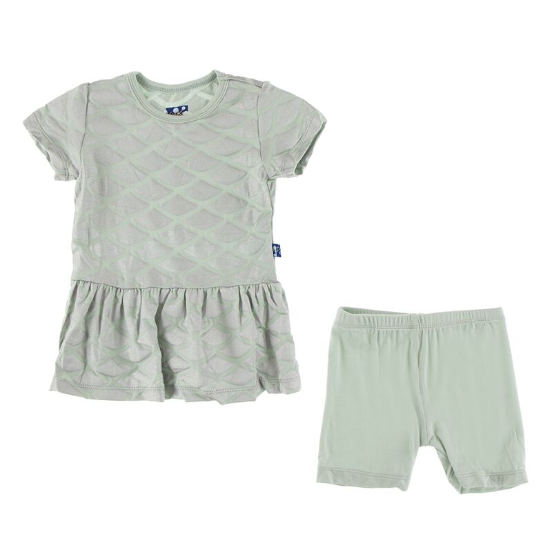 Kickee Pants Print Short Sleeve Playtime Outfit Set Iridescent Mermaid Scales