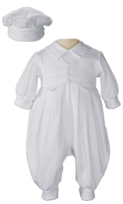 Boys Long Sleeve White Celebration Christening Baptism Set with Hat