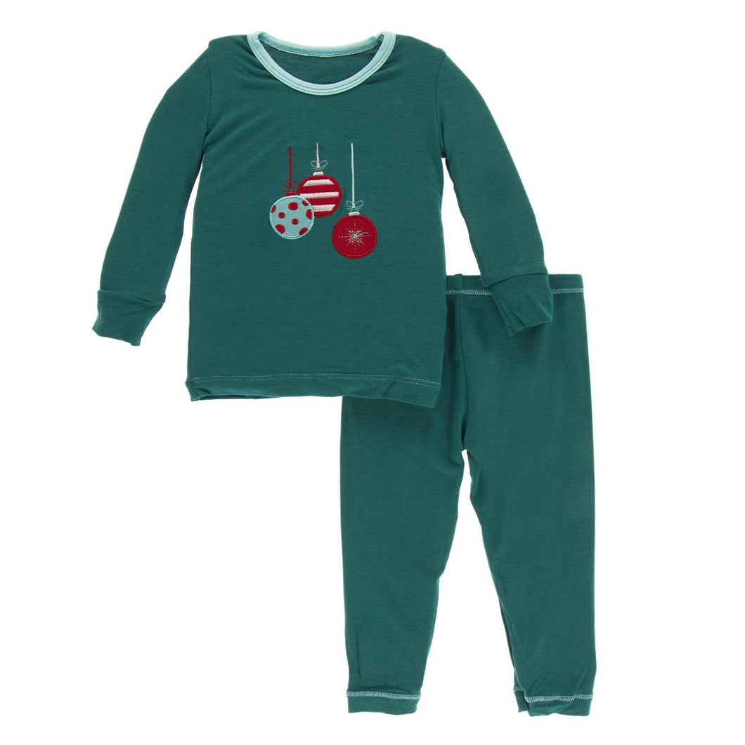 KicKee Pants Holiday Long Sleeve Applique Pajama Set - Cedar Ornaments