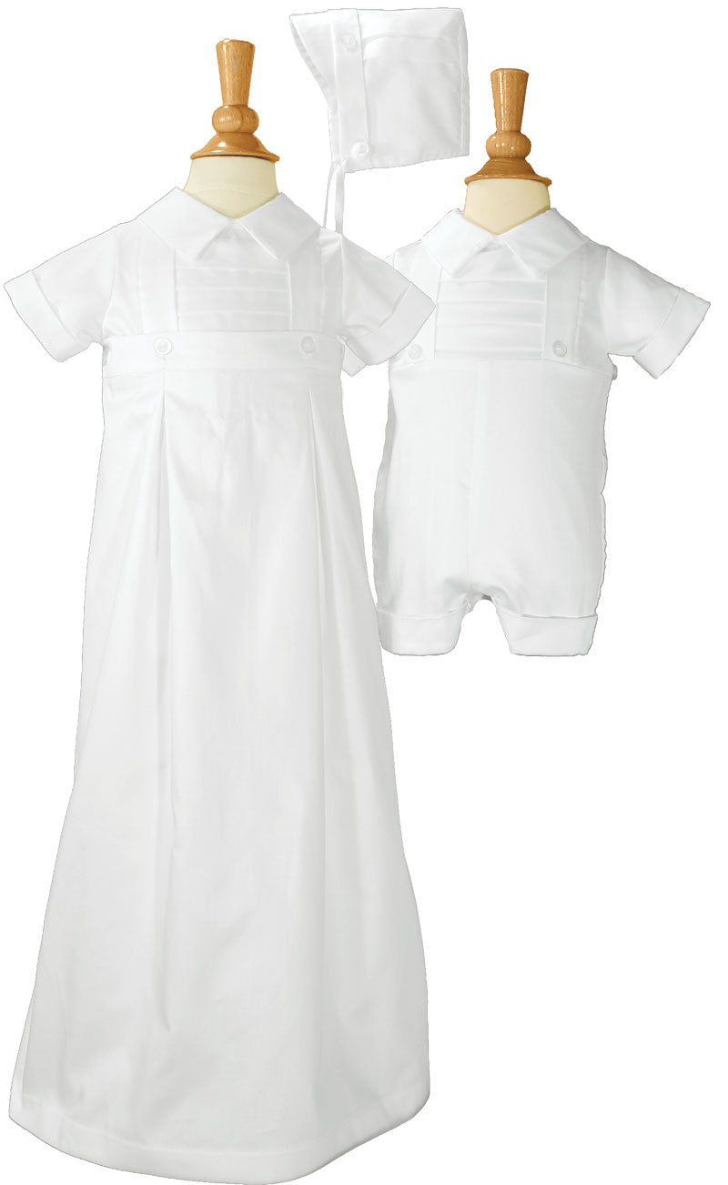 Boys 100% Cotton Convertible Christening Baptism Set with Hat