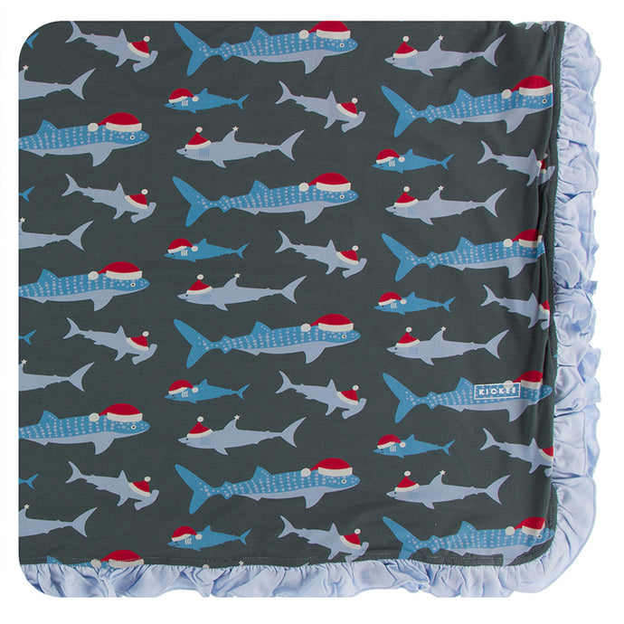 Kickee Pants Print Ruffle Toddler Blanket Pewter Santa Sharks