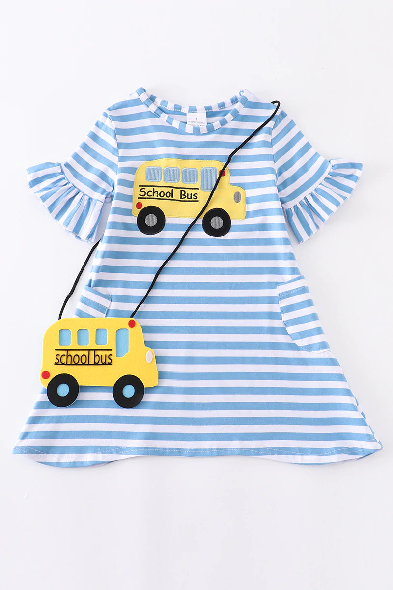 Blue Stripe School Bus Dress & Bag