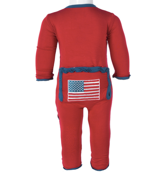 KicKee Pants Holiday Muffin Ruffle Applique Coverall - Crimson American Flag