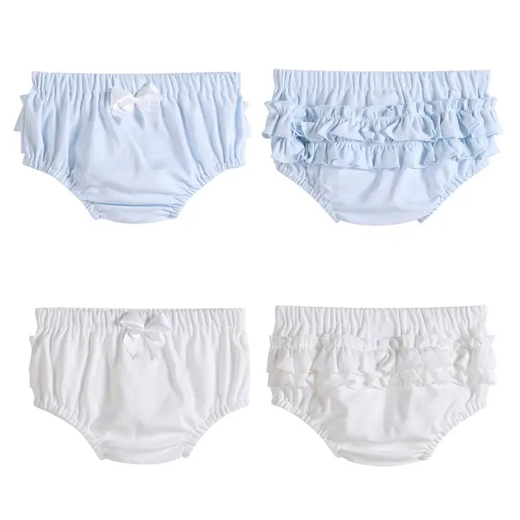 2pc Light Blue and White Ruffle Knit Cotton Baby Bloomers by Lil Cactus