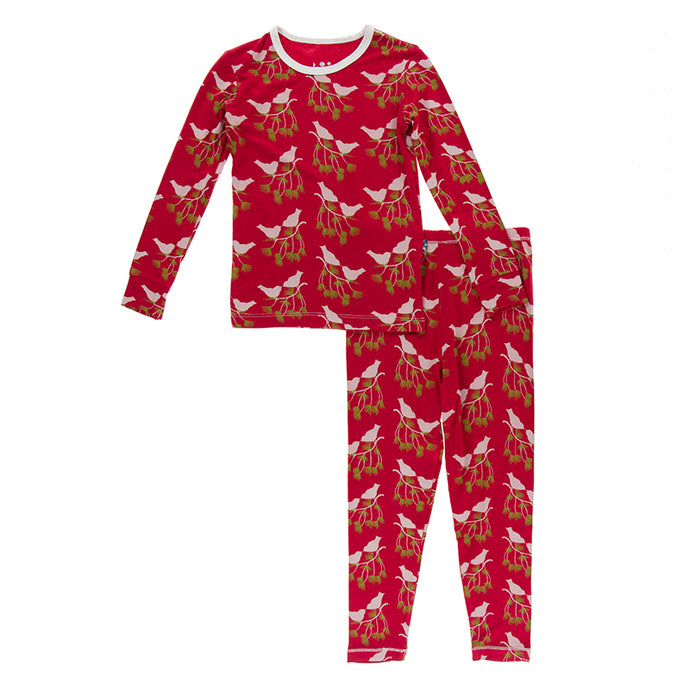 Kickee Pants Print Long Sleeve Pajama Set Crimson Kissing Birds