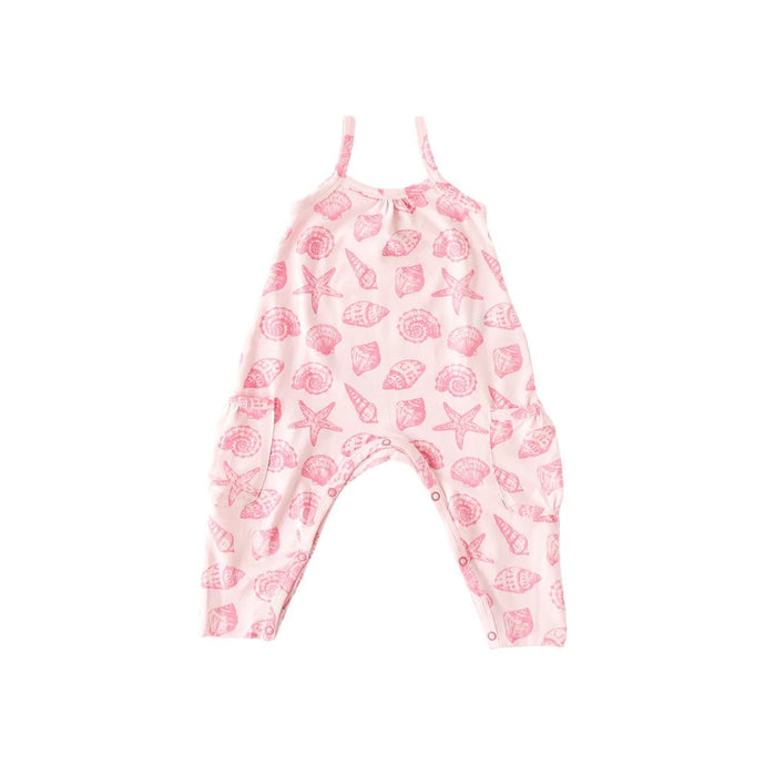 Lola & Taylor - Baby Girls Organic Cotton Gathered Front Tank Romper - Seashells