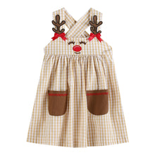 Lil Cactus - Fawn Brown Gingham Reindeer A-Line Dress
