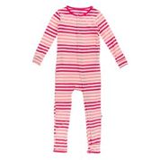 KICKEE PANTS PRINT CLASSIC RUFFLE COVERALL WITH SNAPS FOREST FRUIT STRIPE