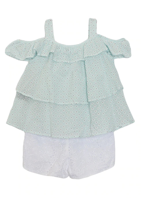 Mabel & Honey - Cold Shoulder Tiered Ruffle 2 pc Short Set