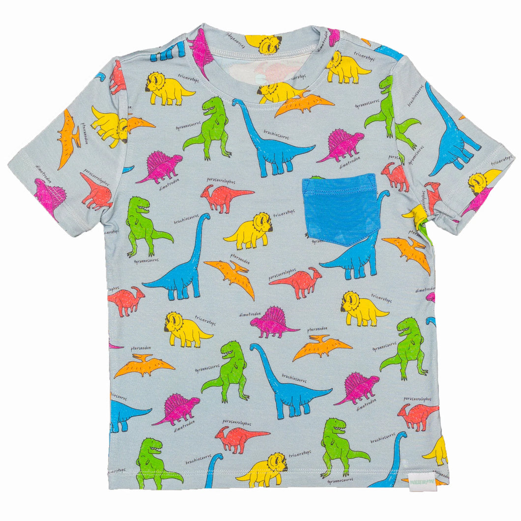 Neon Dinos Pocket T-Shirt by Macaron+Me
