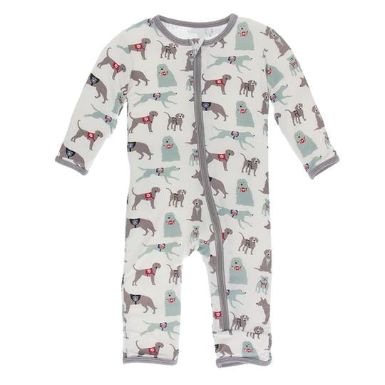 KICKEE PANTS PRINT COVERALL WITH ZIPPER NATURAL CANINE FIRST RESPONDERS