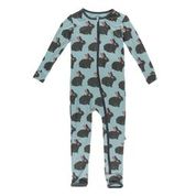 KICKEE PANTS PRINT COVERALL WITH ZIPPER JADE FOREST RABBIT