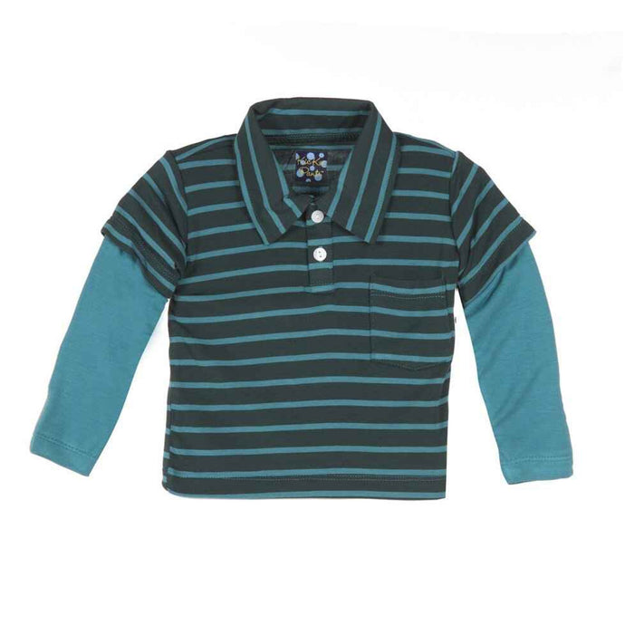 KicKee Pants Print Long Sleeve Double Layer Polo Pine with Boy Forest Stripe