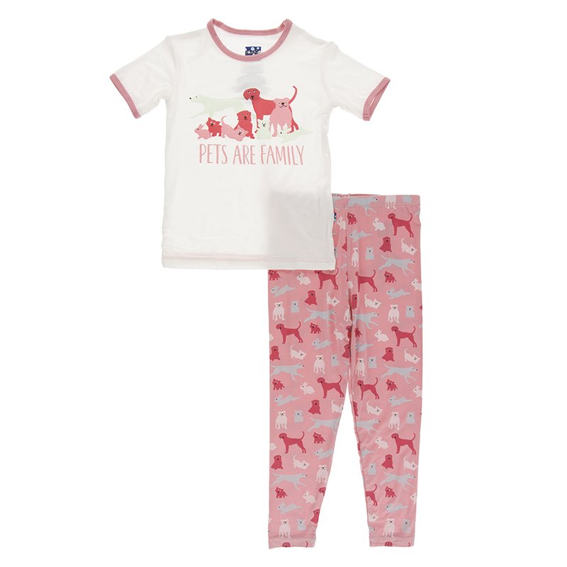 Kickee Pants Short Sleeve Pajama Set in Strawberry Domestic Animals