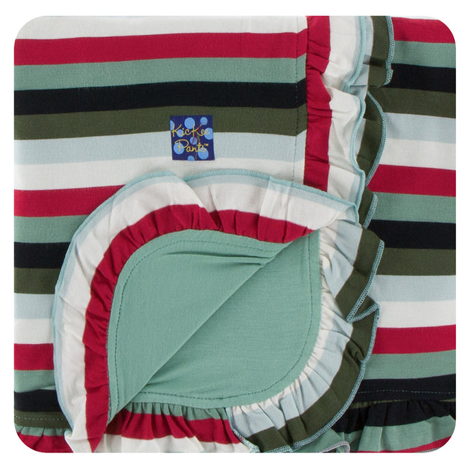 KicKee Pants Print Ruffle Stroller Blanket - Christmas Multi Stripe