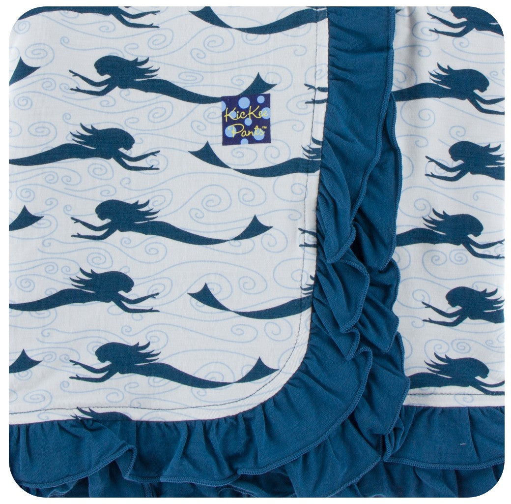 Kickee Pants Print Ruffle Toddler Blanket in Natural Mermaid