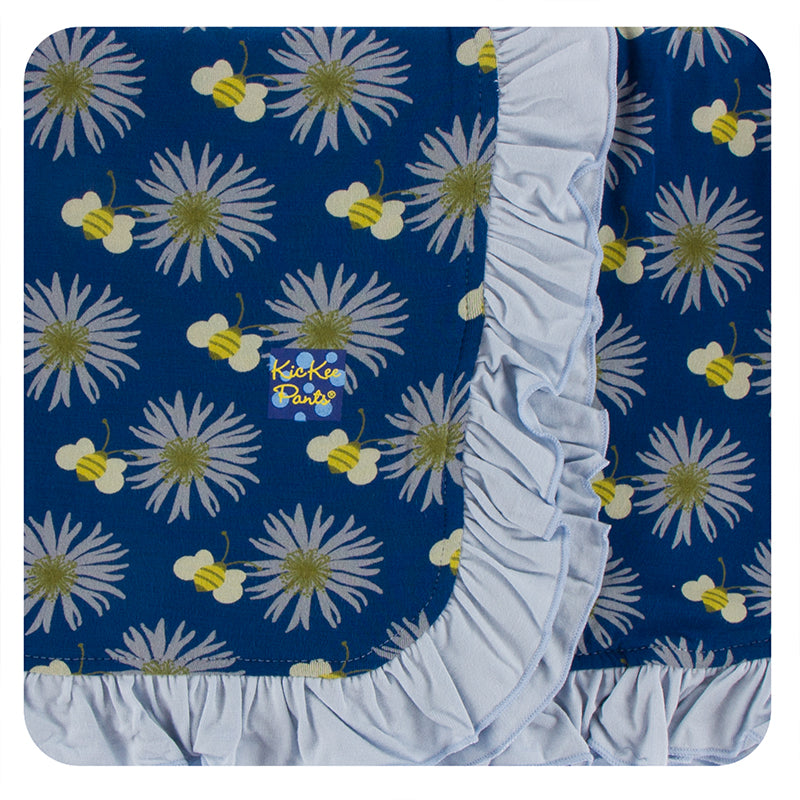KicKee Pants Print Ruffle Stroller Blanket - Navy Cornflower and Bee