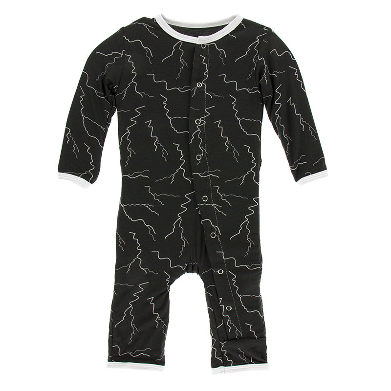 KicKee Pants Print Coverall With Snaps - Zebra Lightning