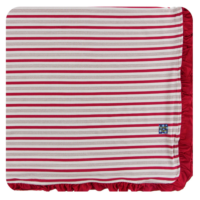 KicKee Pants Holiday Ruffle Toddler Blanket - Rose Gold Candy Candy Cane Stripe