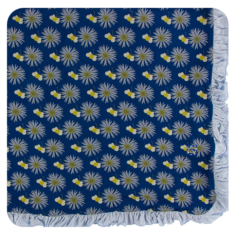 KicKee Pants Print Ruffle Toddler Blanket - Navy Cornflower and Bee