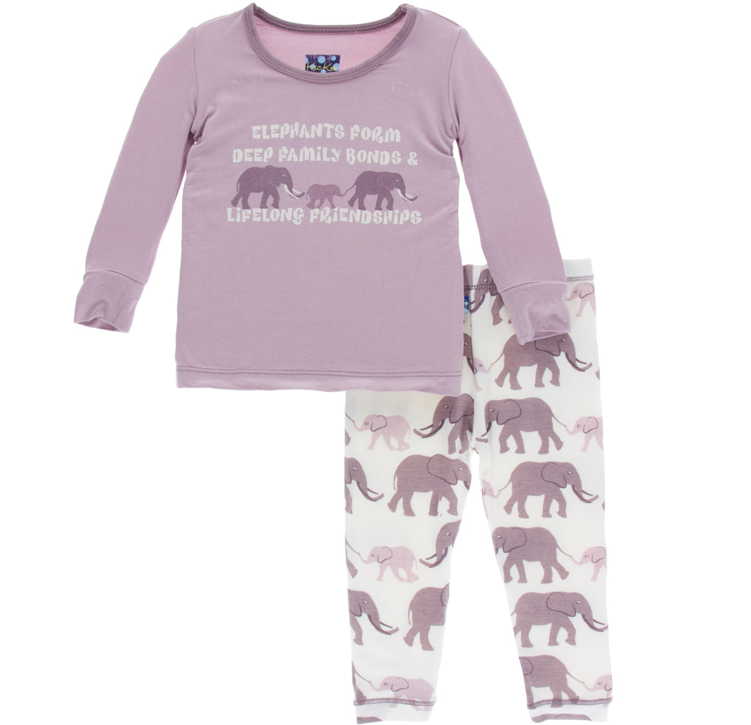 KicKee Pants Print Long Sleeve Pajama Set - Natural Elephants