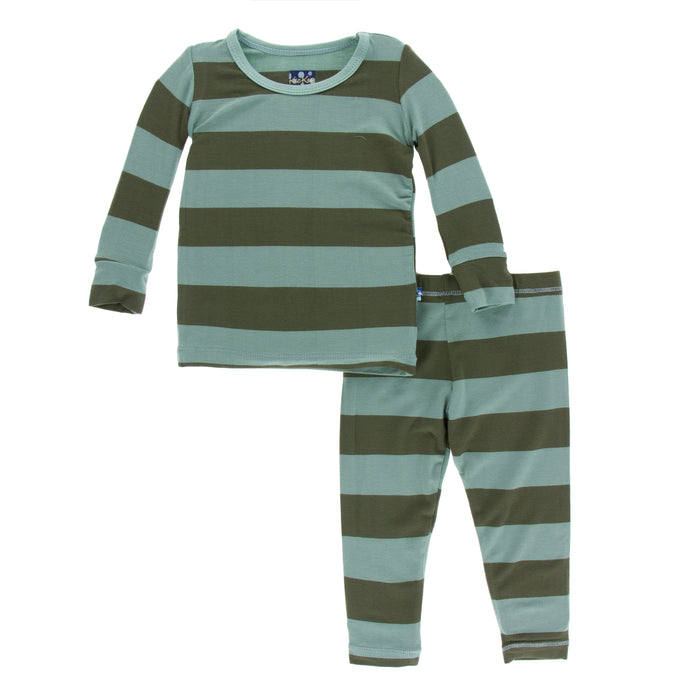 KicKee Pants Print Long Sleeve Pajama Set - Paleontology Fauna Stripe