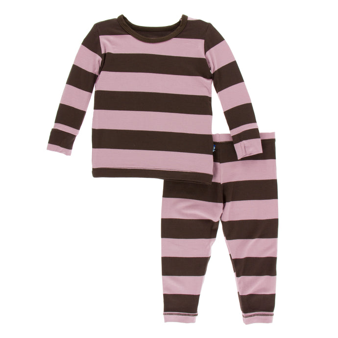 KicKee Pants Print Long Sleeve Pajama Set - Paleontology Flora Stripe