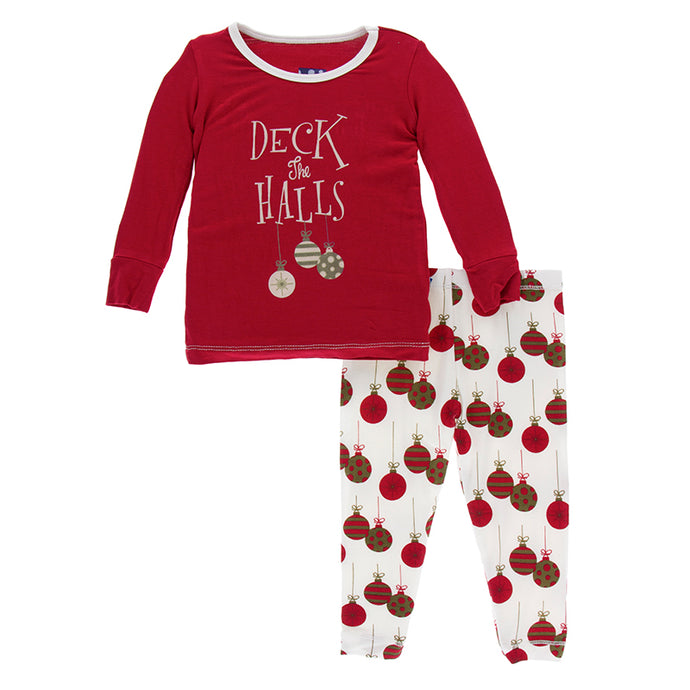 KicKee Pants Print Long Sleeve Pajama Set - Crimson Deck The Halls