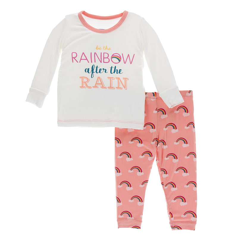 KicKee Pants Print Long Sleeve Pajama Set - Blush Rainbow After the Rain