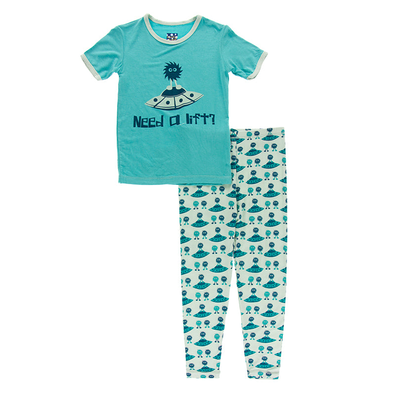 KicKee Pants Short Sleeve Piece Print Pajama Set Aloe Aliens W