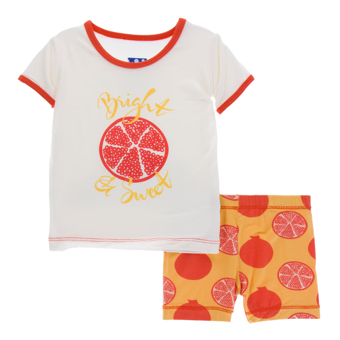 KicKee Pants Print Short Sleeve Pajama Set W Shorts - Marigold Pomegranate